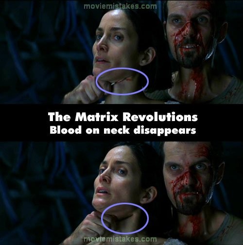 Phim The Matrix Revolutions (Ma trận), máu trên cổ diễn viên biến mất.